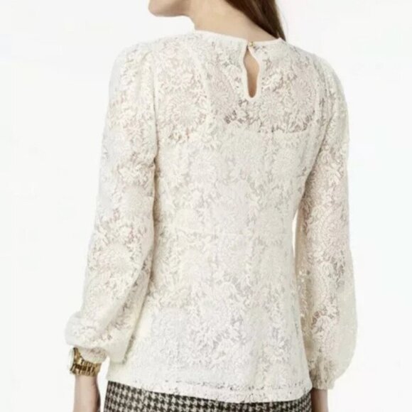 Michael Kors Lace Long Sleeve Ivory White Blouse Size Medium Party - Picture 12 of 15